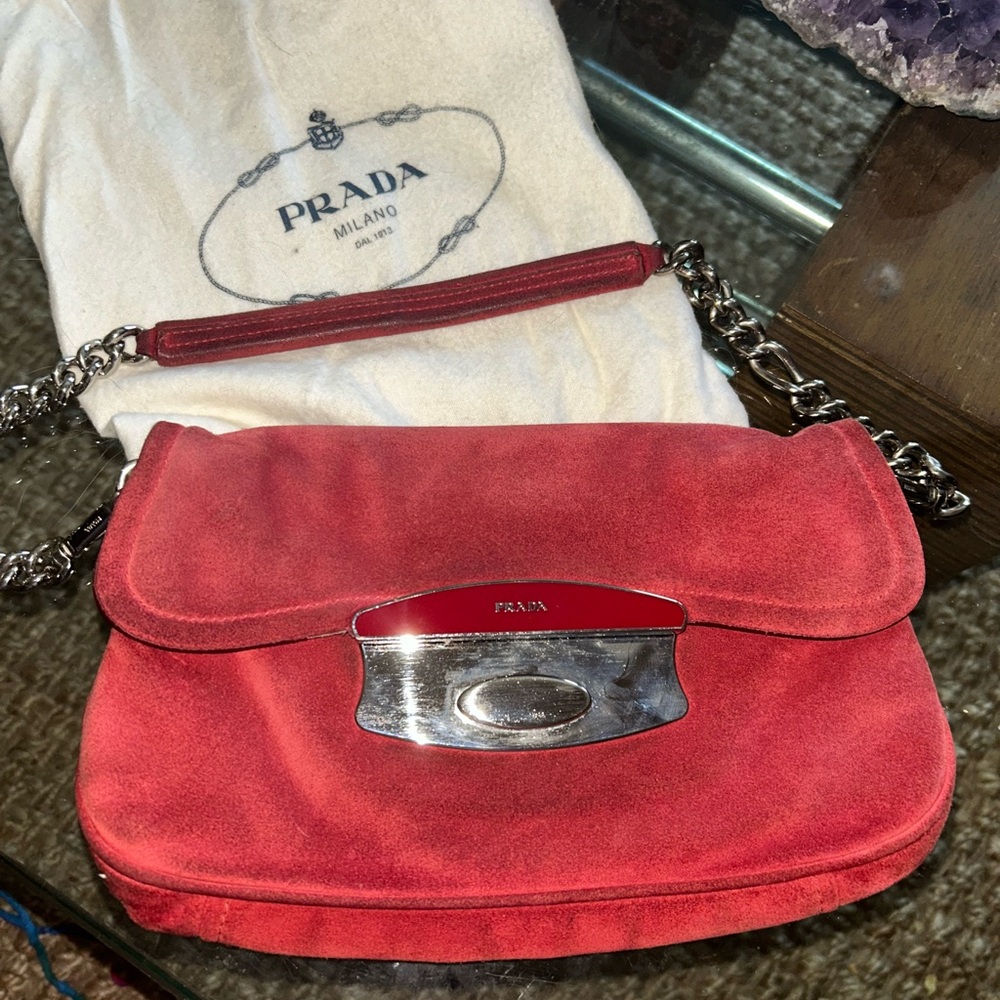 Prada Red Suede Shoulder Bag